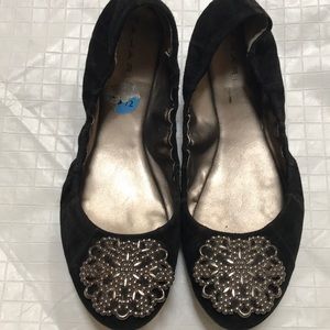 Tahari Black Valerie Suede Ballet Flats Shoes